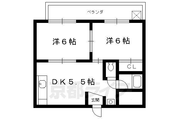 阪急電鉄京都線 東向日駅 徒歩5分 4階建 築38年(2DK/3階)の間取り写真