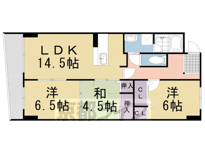 東海道本線 長岡京駅 徒歩10分 6階建 築24年(3LDK/4階)の間取り写真