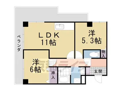 東海道本線 長岡京駅 徒歩32分 6階建 築23年(2LDK/3階)の間取り写真