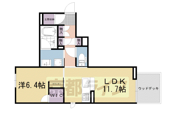 東海道本線 桂川駅(京都) 徒歩9分 3階建 築6年(1LDK/1階)の間取り写真