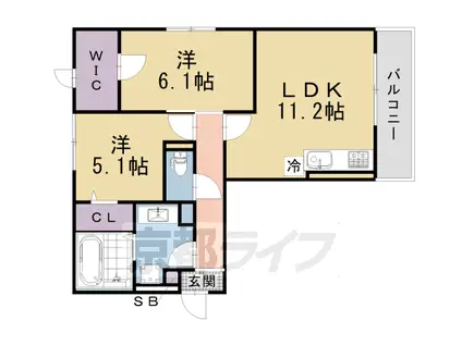 東海道本線 長岡京駅 徒歩34分 3階建 築5年(2LDK/2階)の間取り写真