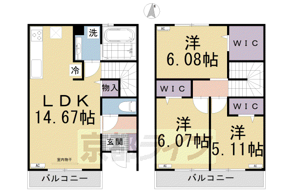 阪急電鉄京都線 長岡天神駅 徒歩32分 2階建 築5年(3LDK/1階)の間取り写真