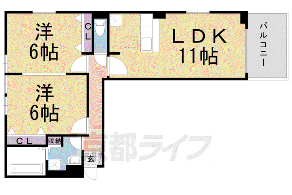 東海道本線 向日町駅 徒歩18分 3階建 築5年(2LDK/1階)の間取り写真