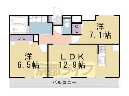 阪急電鉄京都線 長岡天神駅 徒歩8分 3階建 築5年(1SLDK/2階)の間取り写真