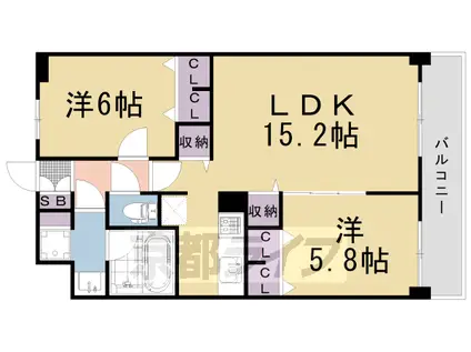 阪急電鉄京都線 長岡天神駅 徒歩5分 4階建 築5年(2LDK/1階)の間取り写真