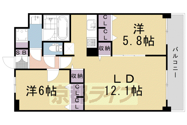 阪急電鉄京都線 長岡天神駅 徒歩5分 4階建 築5年(2LDK/2階)の間取り写真