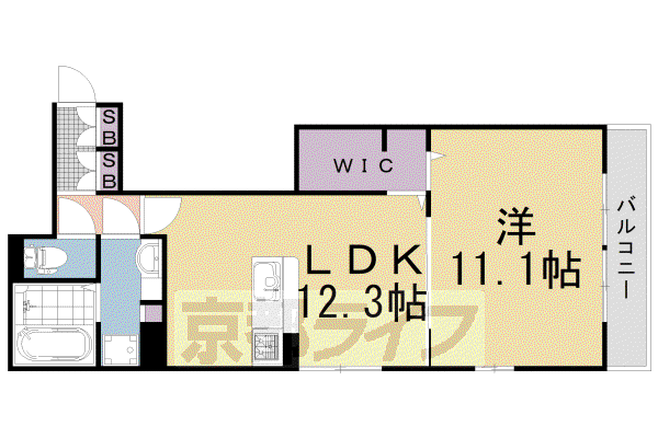 阪急電鉄京都線 長岡天神駅 徒歩1分 3階建 築4年(1LDK/2階)の間取り写真