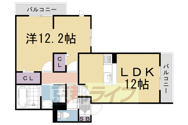 阪急電鉄京都線 長岡天神駅 徒歩1分 3階建 築4年(1LDK/1階)の間取り写真