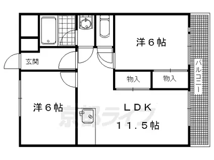 アクエルド長岡京(2LDK/1階)の間取り写真