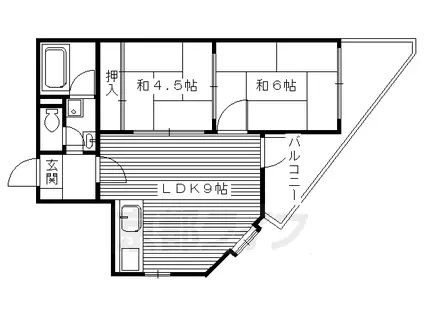 東海道本線 長岡京駅 徒歩10分 4階建 築38年(2LDK/3階)の間取り写真