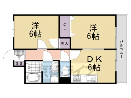 東海道本線 桂川駅(京都) 徒歩9分 3階建 築34年(2DK/1階)の間取り写真