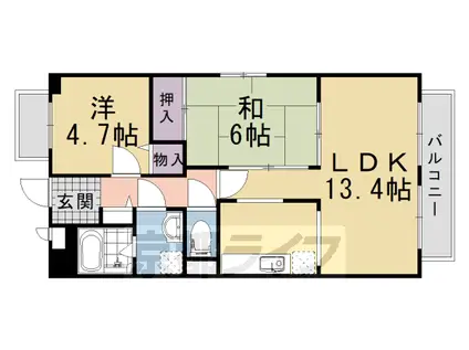 東海道本線 長岡京駅 徒歩7分 4階建 築27年(2LDK/3階)の間取り写真