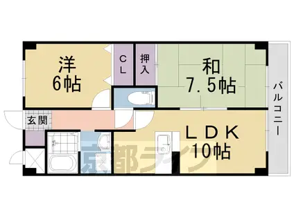 東海道本線 向日町駅 徒歩14分 4階建 築33年(2LDK/4階)の間取り写真