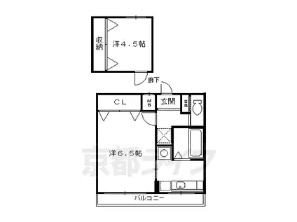阪急電鉄京都線 洛西口駅 徒歩15分 3階建 築45年(1K/2階)の間取り写真