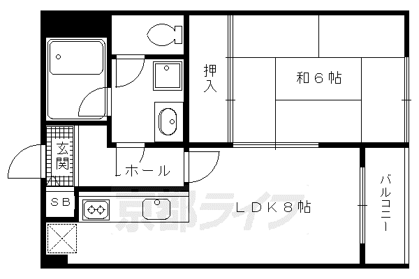 東海道本線 桂川駅(京都) 徒歩9分 5階建 築38年(1LDK/1階)の間取り写真