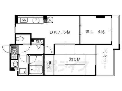 東海道本線 桂川駅(京都) 徒歩9分 5階建 築37年(2DK/2階)の間取り写真