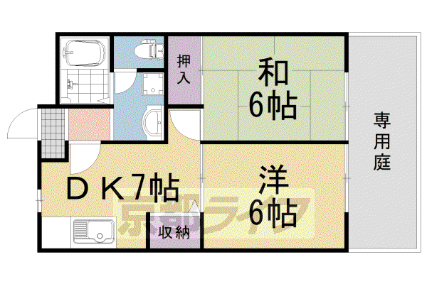 阪急電鉄京都線 長岡天神駅 徒歩3分 2階建 築31年(2DK/1階)の間取り写真