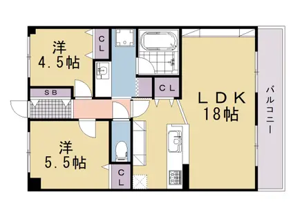東海道本線 向日町駅 徒歩22分 11階建 築40年(2LDK/7階)の間取り写真