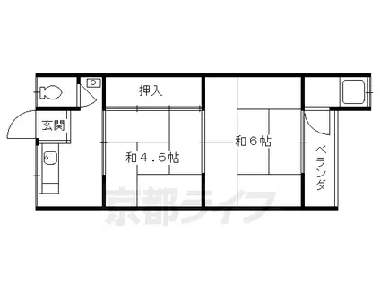 阪急電鉄京都線 長岡天神駅 徒歩19分 2階建 築55年(2K/2階)の間取り写真