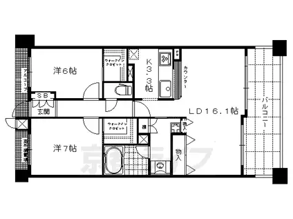 阪急電鉄京都線 長岡天神駅 徒歩2分 11階建 築21年(2LDK/5階)の間取り写真