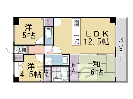東海道本線 向日町駅 徒歩30分 12階建 築36年(3LDK/4階)の間取り写真