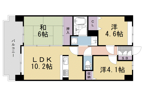 東海道本線 向日町駅 徒歩30分 12階建 築36年(3LDK/2階)の間取り写真