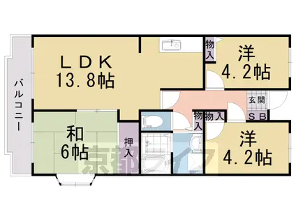 東海道本線 長岡京駅 徒歩42分 5階建 築32年(3LDK/2階)の間取り写真