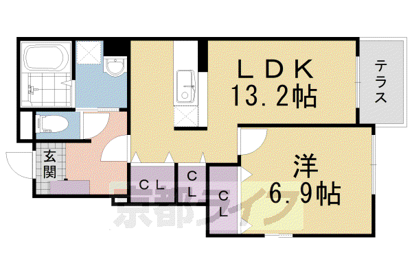 阪急電鉄京都線 西向日駅 徒歩14分 2階建 築20年(1LDK/1階)の間取り写真