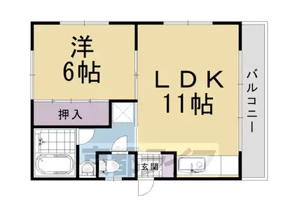 阪急電鉄京都線 長岡天神駅 徒歩7分 3階建 築37年(1LDK/2階)の間取り写真