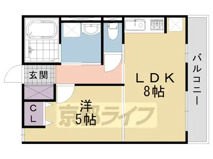 阪急電鉄京都線 長岡天神駅 徒歩3分 2階建 築21年(1LDK/1階)の間取り写真