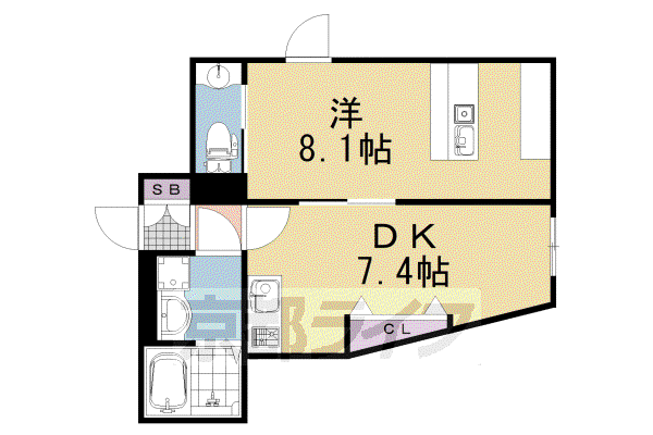 阪急電鉄京都線 東向日駅 徒歩2分 3階建 築20年(1DK/1階)の間取り写真