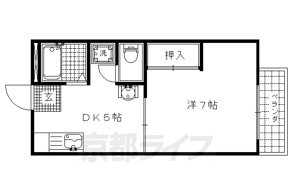 レーヴ衣笠(1DK/2階)の間取り写真