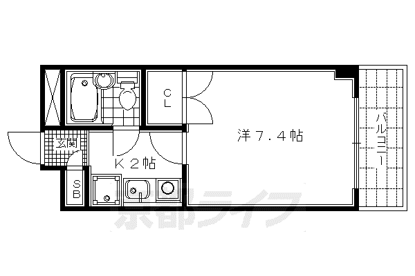 京都府京都市上京区 11階建 築36年(1K/6階)の間取り写真