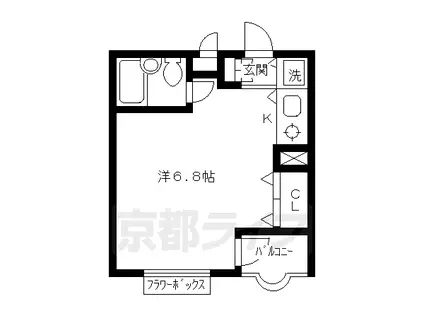 京都市烏丸線 北大路駅 徒歩15分 4階建 築41年(1K/3階)の間取り写真