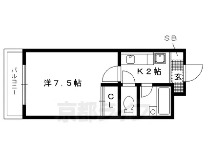 京都市烏丸線 北大路駅 徒歩15分 4階建 築36年(1K/3階)の間取り写真