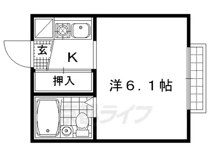 山陰本線 花園駅(京都) 徒歩12分 3階建 築43年(1K/2階)の間取り写真