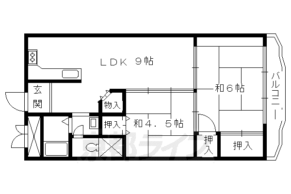 京都市烏丸線 北大路駅 徒歩20分 5階建 築56年(2LDK/3階)の間取り写真