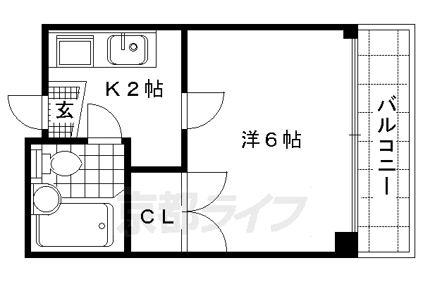 山陰本線 花園駅(京都) 徒歩3分 5階建 築33年(1K/5階)の間取り写真