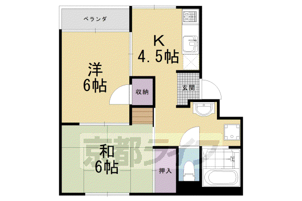 山陰本線 嵯峨嵐山駅 徒歩10分 3階建 築32年(2DK/3階)の間取り写真