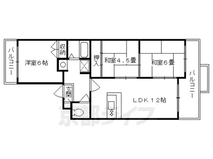 京都市烏丸線 北大路駅 徒歩29分 3階建 築41年(3LDK/3階)の間取り写真