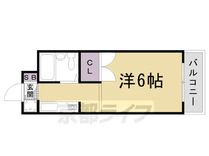 山陰本線 円町駅 徒歩3分 4階建 築36年(1K/1階)の間取り写真
