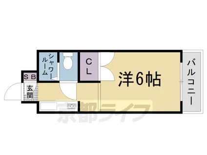 山陰本線 円町駅 徒歩3分 4階建 築36年(1K/2階)の間取り写真