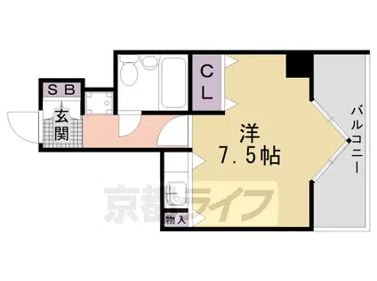 京都市烏丸線 烏丸御池駅 徒歩10分 10階建 築38年(1K/9階)の間取り写真