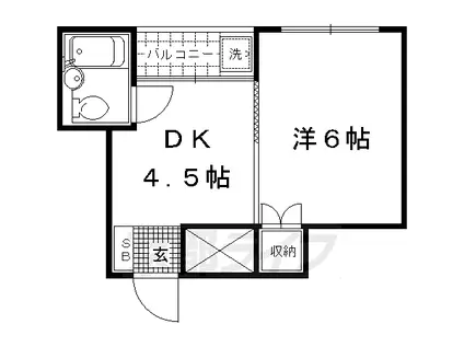 京都市烏丸線 北大路駅 徒歩12分 4階建 築61年(1DK/4階)の間取り写真