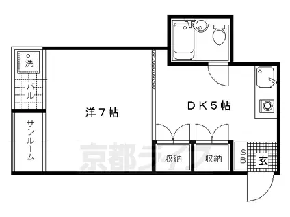 京都市烏丸線 北大路駅 徒歩12分 4階建 築61年(1DK/4階)の間取り写真