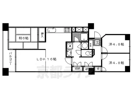 京都市烏丸線 今出川駅 徒歩10分 11階建 築44年(3LDK/2階)の間取り写真