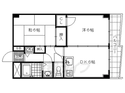 京福北野線 北野白梅町駅 徒歩18分 6階建 築35年(2DK/4階)の間取り写真