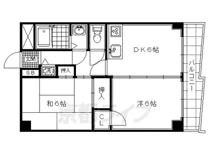 京福北野線 北野白梅町駅 徒歩18分 6階建 築35年(2DK/2階)の間取り写真
