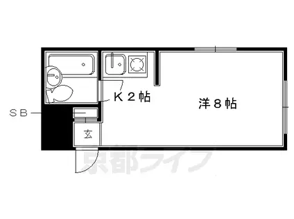 京福北野線 北野白梅町駅 徒歩9分 3階建 築41年(1K/3階)の間取り写真