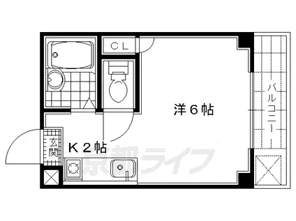 京都市烏丸線 北山駅(京都) 徒歩20分 3階建 築47年(1K/3階)の間取り写真